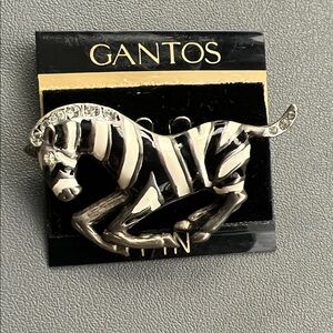 Gantos zebra Silver pin Brooch with rhinestones